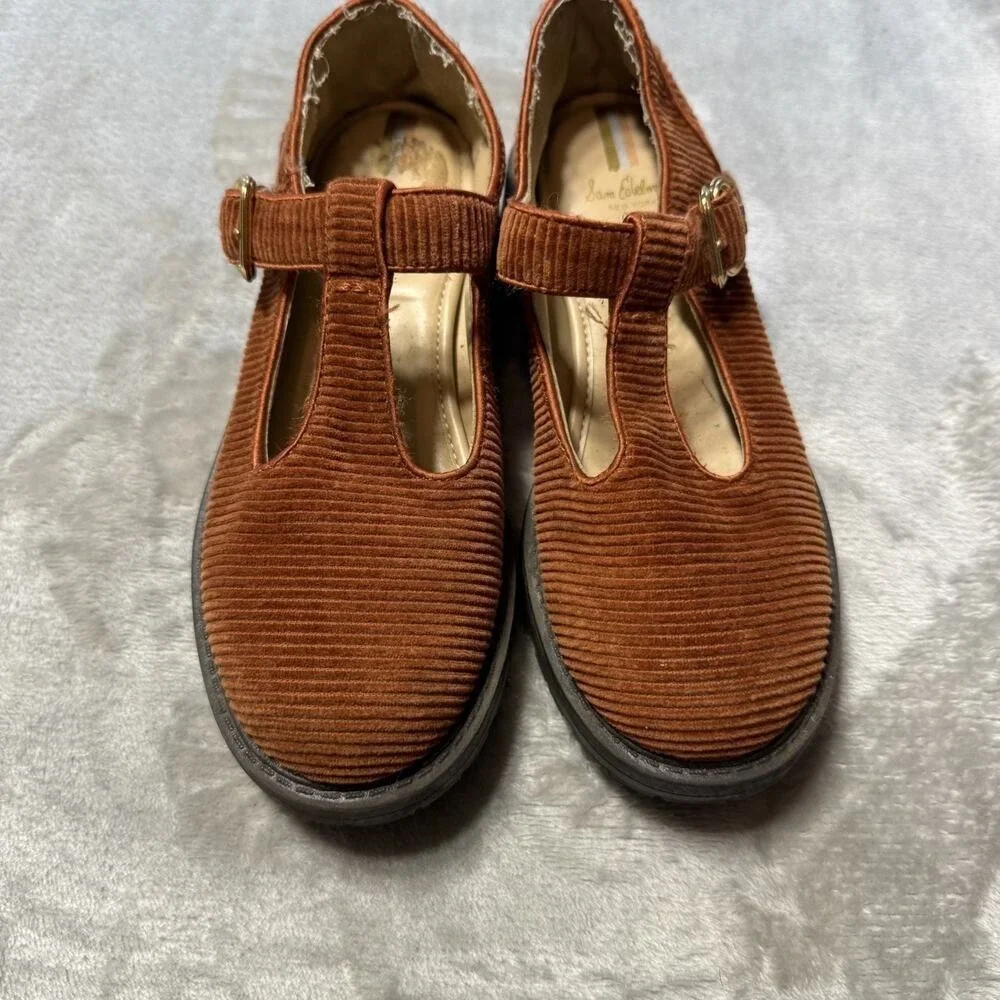 Sam Edelman Taelor Girls Youth Size 1 Kids Corduroy Loafer Brown Mary Jane